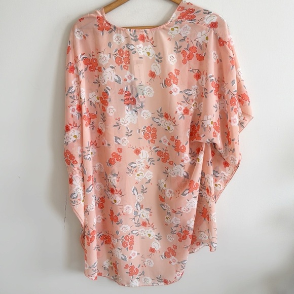 Stitch fix Market & Spruce Peach Pink Floral Open Front Kimono cover up Medium - Picture 3 of 6